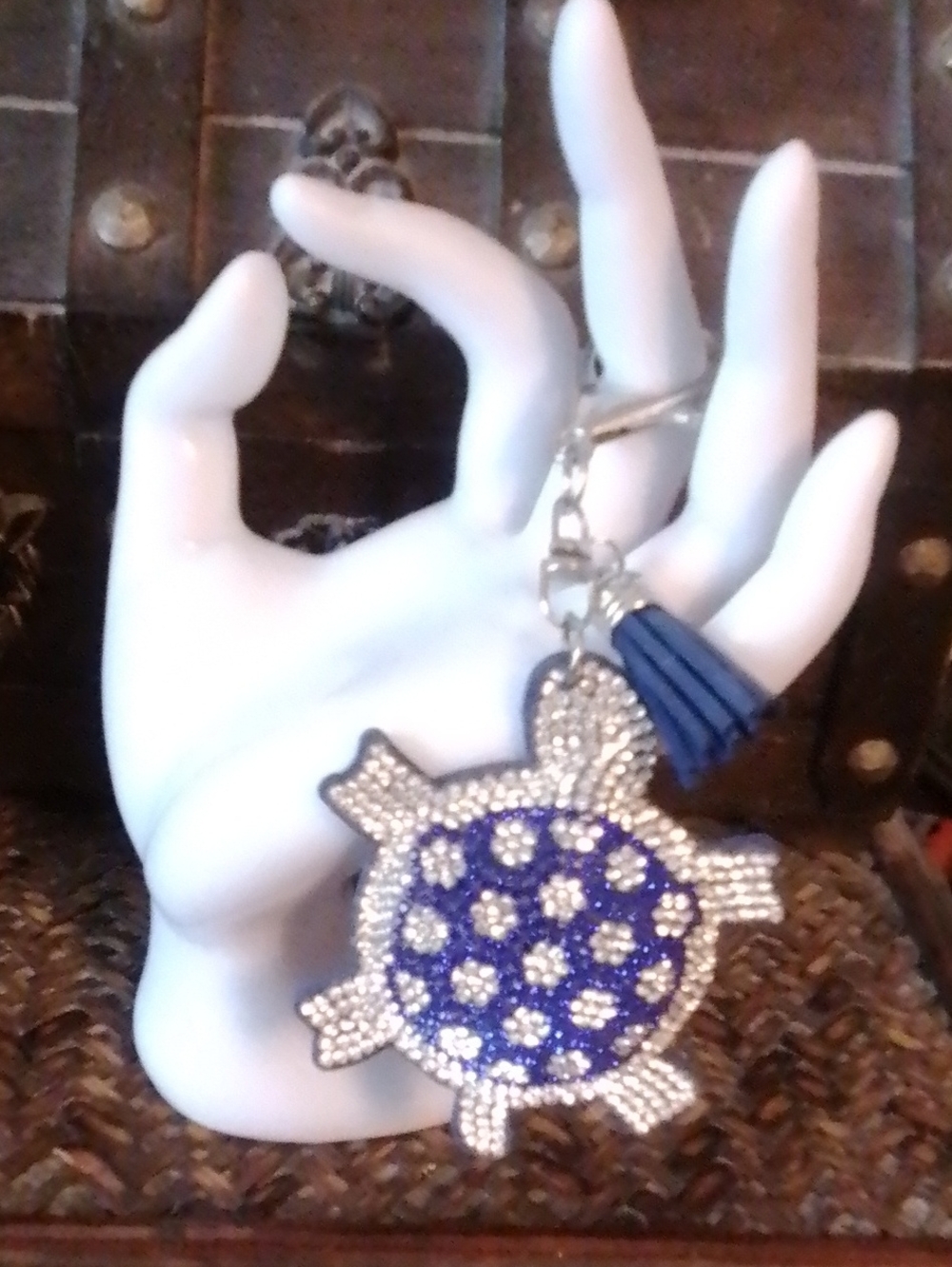 Crystal Turtle Keychain with Blue Tassel - Women's Accessory